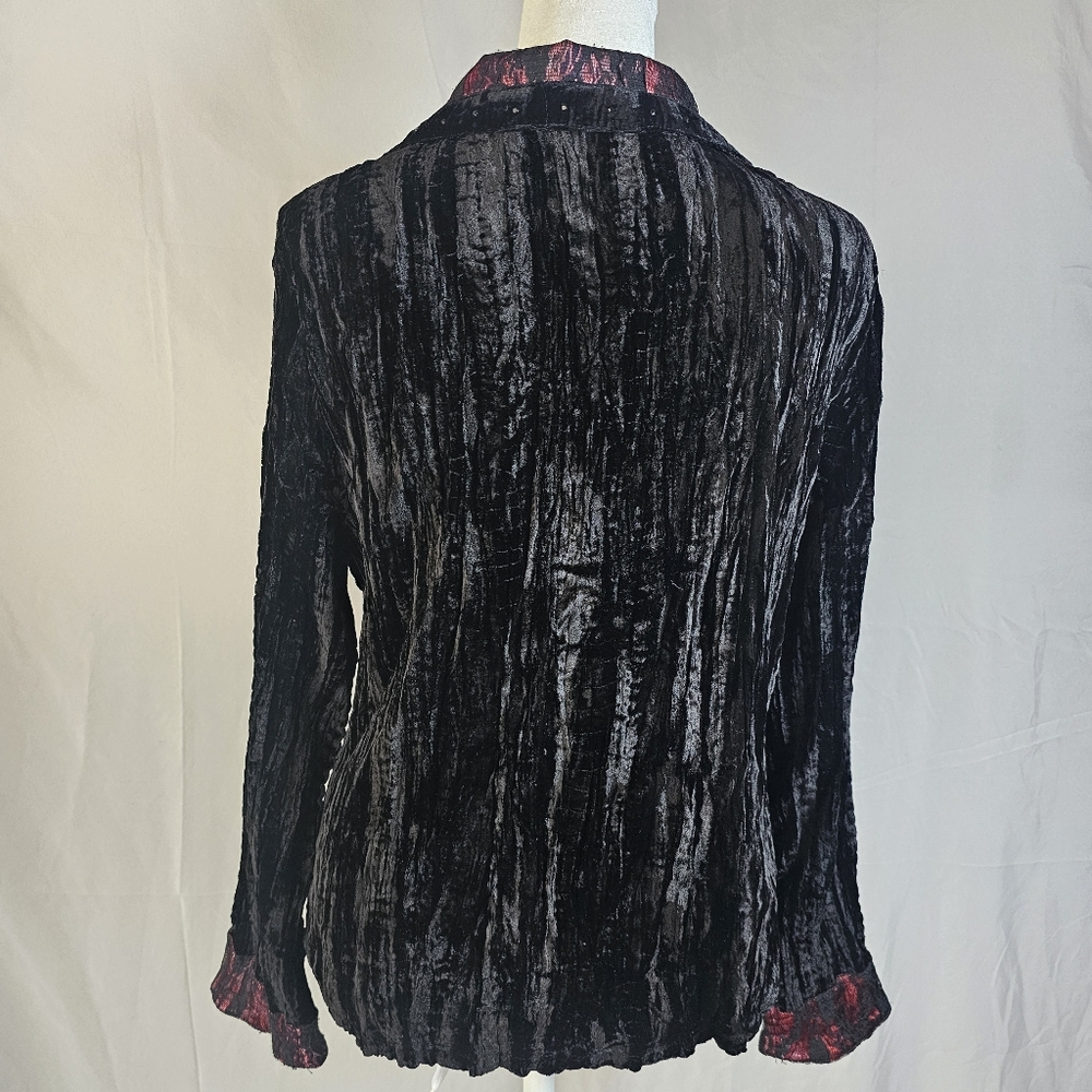 Alberto Makali Crushed Velvet Black Red Beaded‎ Jacket Large - Picture 3 of 13